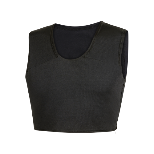 Czarny binder FTM z bocznym zamkiem na ¾ długości – zdjęcie typu ghost na niewidzialnym manekinie