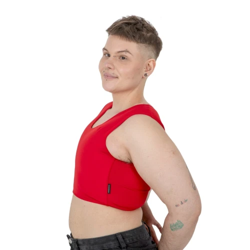 Krótki binder FTM Sport czerwony, naturalny efekt spłaszczenia, profil.